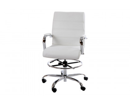 BLNK Whitney LeatherSoft Mid-Back Drafting Chair with Adjustable Foot Ring and Chrome Base - White