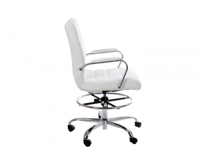 BLNK Whitney LeatherSoft Mid-Back Drafting Chair with Adjustable Foot Ring and Chrome Base - White