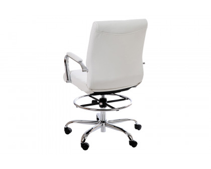 BLNK Whitney LeatherSoft Mid-Back Drafting Chair with Adjustable Foot Ring and Chrome Base - White