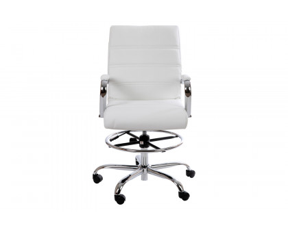 BLNK Whitney LeatherSoft Mid-Back Drafting Chair with Adjustable Foot Ring and Chrome Base - White