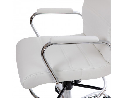 BLNK Whitney LeatherSoft Mid-Back Drafting Chair with Adjustable Foot Ring and Chrome Base - White