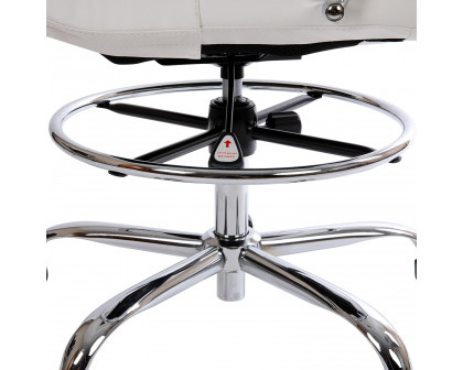 BLNK Whitney LeatherSoft Mid-Back Drafting Chair with Adjustable Foot Ring and Chrome Base - White