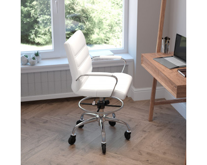 BLNK Lexi LeatherSoft Mid-Back Drafting Chair with Adjustable Foot Ring, Chrome Base, and Transparent Roller Wheels