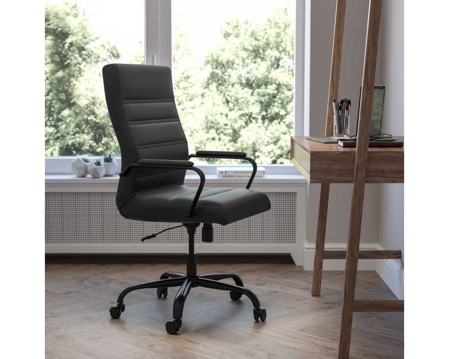 BLNK Whitney LeatherSoft High-Back Executive Swivel Office Chair with Black Frame and Arms