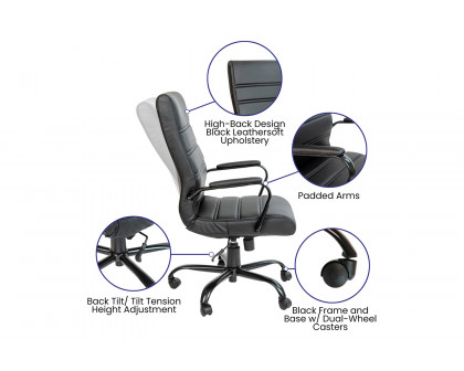 BLNK Whitney LeatherSoft High-Back Executive Swivel Office Chair with Black Frame and Arms - Black