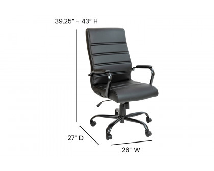 BLNK Whitney LeatherSoft High-Back Executive Swivel Office Chair with Black Frame and Arms - Black