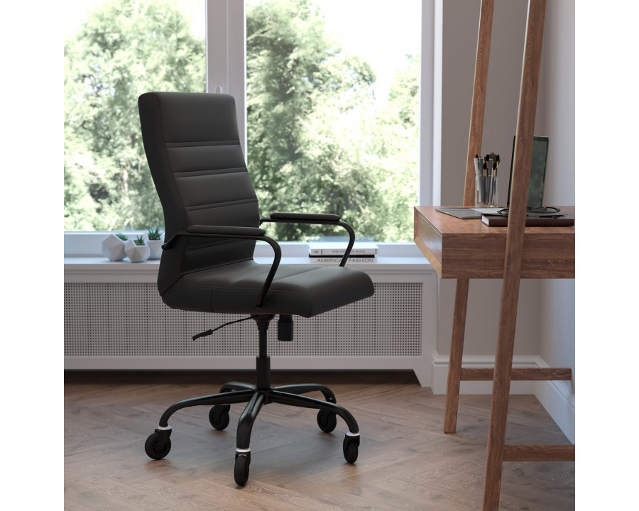 BLNK Whitney LeatherSoft High-Back Executive Swivel Office Chair with Black Frame, Arms, and Transparent Roller Wheels