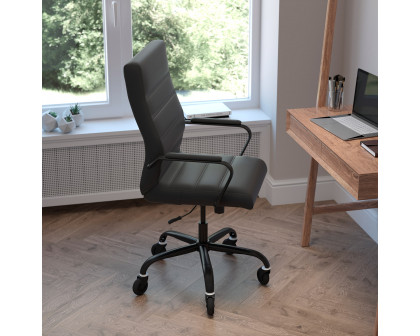 BLNK - Whitney LeatherSoft High-Back Executive Swivel Office Chair with Black Frame, Arms, and Transparent Roller Wheels