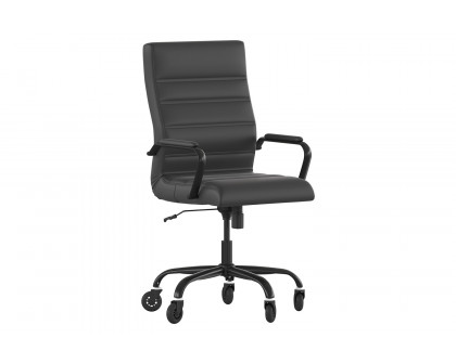 BLNK Whitney LeatherSoft High-Back Executive Swivel Office Chair with Black Frame, Arms, and Transparent Roller Wheels - Black