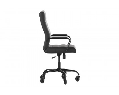 BLNK Whitney LeatherSoft High-Back Executive Swivel Office Chair with Black Frame, Arms, and Transparent Roller Wheels - Black