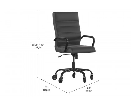 BLNK Whitney LeatherSoft High-Back Executive Swivel Office Chair with Black Frame, Arms, and Transparent Roller Wheels - Black