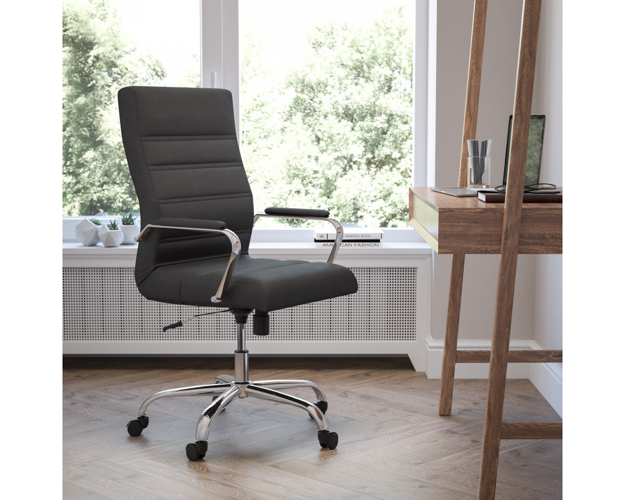 BLNK Whitney LeatherSoft High-Back Executive Swivel Office Chair with Chrome Frame and Arms