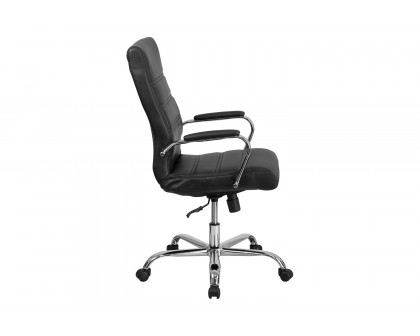 BLNK Whitney LeatherSoft High-Back Executive Swivel Office Chair with Chrome Frame and Arms - Black