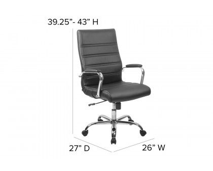 BLNK Whitney LeatherSoft High-Back Executive Swivel Office Chair with Chrome Frame and Arms - Black