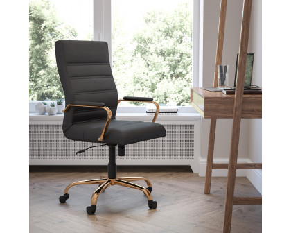 BLNK Whitney LeatherSoft High-Back Executive Swivel Office Chair with Gold Frame and Arms