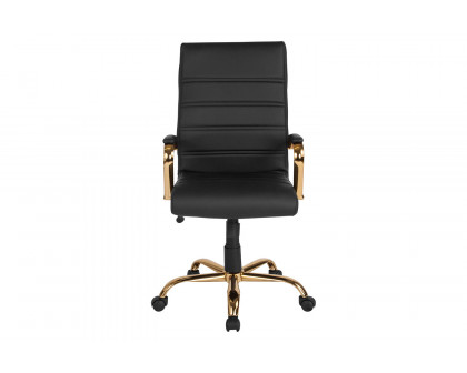 BLNK Whitney LeatherSoft High-Back Executive Swivel Office Chair with Gold Frame and Arms - Black