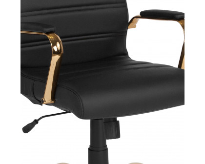 BLNK Whitney LeatherSoft High-Back Executive Swivel Office Chair with Gold Frame and Arms - Black