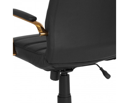 BLNK Whitney LeatherSoft High-Back Executive Swivel Office Chair with Gold Frame and Arms - Black