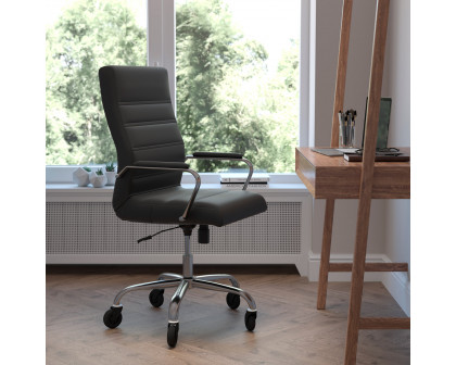 BLNK Whitney LeatherSoft High-Back Executive Swivel Office Chair with Chrome Frame, Arms, and Transparent Roller Wheels