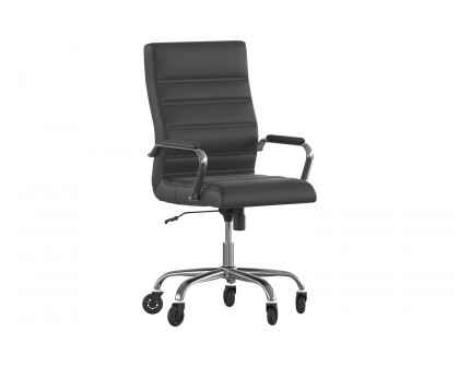 BLNK Whitney LeatherSoft High-Back Executive Swivel Office Chair with Chrome Frame, Arms, and Transparent Roller Wheels - Black