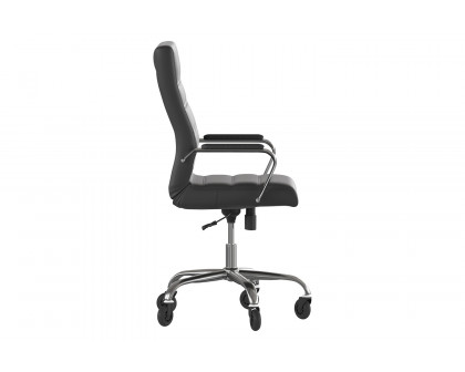 BLNK Whitney LeatherSoft High-Back Executive Swivel Office Chair with Chrome Frame, Arms, and Transparent Roller Wheels - Black