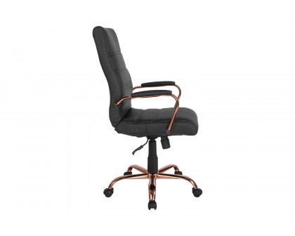 BLNK Whitney LeatherSoft High-Back Executive Swivel Office Chair with Rose Gold Frame and Arms - Black