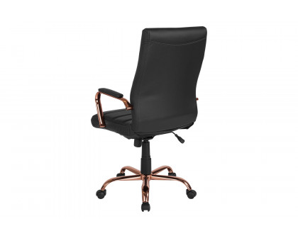 BLNK Whitney LeatherSoft High-Back Executive Swivel Office Chair with Rose Gold Frame and Arms - Black