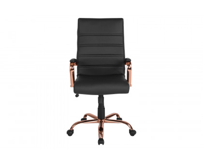 BLNK Whitney LeatherSoft High-Back Executive Swivel Office Chair with Rose Gold Frame and Arms - Black