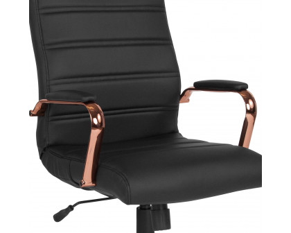 BLNK Whitney LeatherSoft High-Back Executive Swivel Office Chair with Rose Gold Frame and Arms - Black