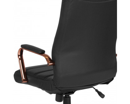 BLNK Whitney LeatherSoft High-Back Executive Swivel Office Chair with Rose Gold Frame and Arms - Black