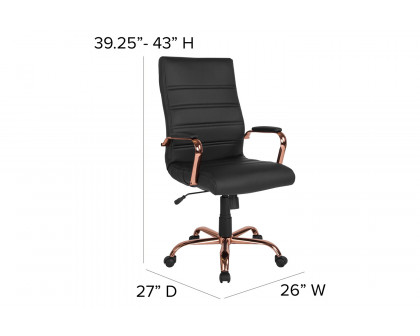 BLNK Whitney LeatherSoft High-Back Executive Swivel Office Chair with Rose Gold Frame and Arms - Black