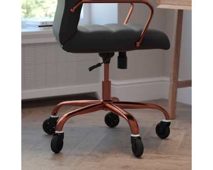 BLNK Whitney LeatherSoft High-Back Executive Swivel Office Chair with Rose Gold Frame, Arms, and Transparent Roller Wheels