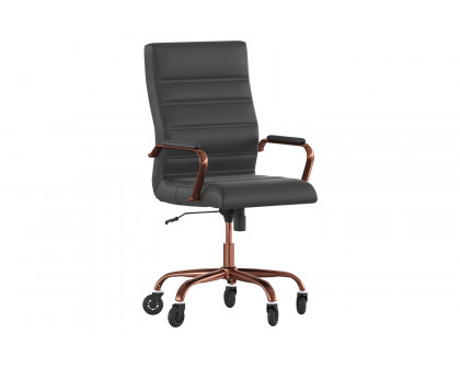 BLNK Whitney LeatherSoft High-Back Executive Swivel Office Chair with Rose Gold Frame, Arms, and Transparent Roller Wheels