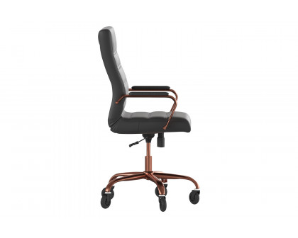 BLNK Whitney LeatherSoft High-Back Executive Swivel Office Chair with Rose Gold Frame, Arms, and Transparent Roller Wheels