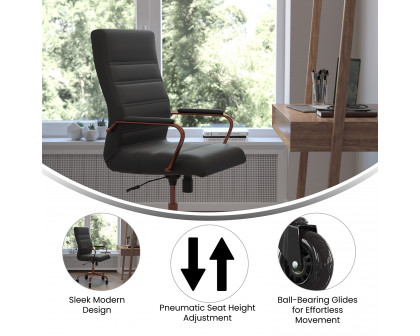 BLNK Whitney LeatherSoft High-Back Executive Swivel Office Chair with Rose Gold Frame, Arms, and Transparent Roller Wheels