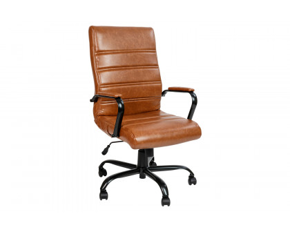 BLNK Whitney LeatherSoft High-Back Executive Swivel Office Chair with Black Frame and Arms - Brown