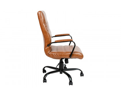 BLNK Whitney LeatherSoft High-Back Executive Swivel Office Chair with Black Frame and Arms - Brown