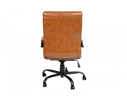 BLNK Whitney LeatherSoft High-Back Executive Swivel Office Chair with Black Frame and Arms - Brown