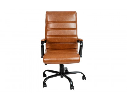 BLNK Whitney LeatherSoft High-Back Executive Swivel Office Chair with Black Frame and Arms - Brown