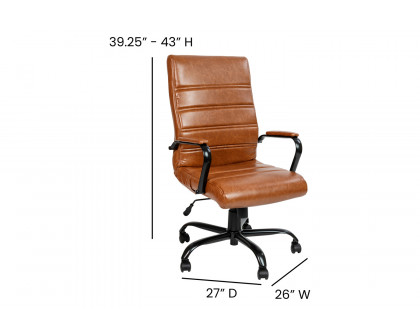 BLNK Whitney LeatherSoft High-Back Executive Swivel Office Chair with Black Frame and Arms - Brown