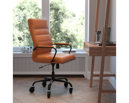 BLNK Whitney LeatherSoft High-Back Executive Swivel Office Chair with Black Frame, Arms, and Transparent Roller Wheels