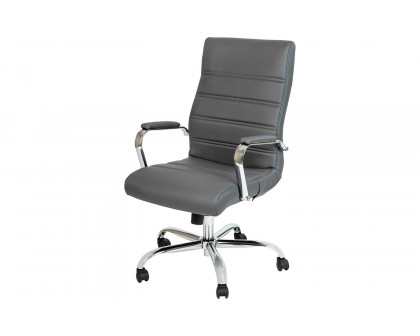 BLNK Whitney LeatherSoft High-Back Executive Swivel Office Chair with Chrome Frame and Arms - Gray