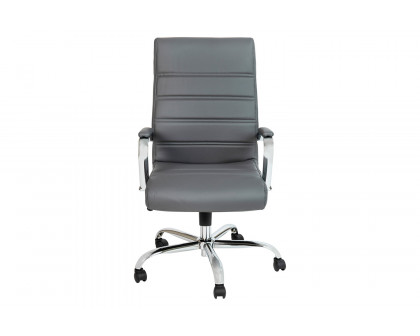 BLNK Whitney LeatherSoft High-Back Executive Swivel Office Chair with Chrome Frame and Arms - Gray