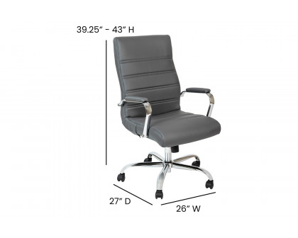 BLNK Whitney LeatherSoft High-Back Executive Swivel Office Chair with Chrome Frame and Arms - Gray