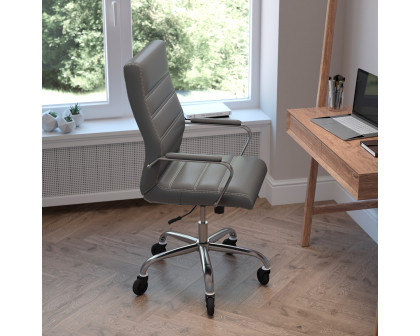 BLNK Whitney LeatherSoft High-Back Executive Swivel Office Chair with Chrome Frame, Arms, and Transparent Roller Wheels