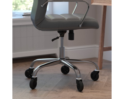 BLNK Whitney LeatherSoft High-Back Executive Swivel Office Chair with Chrome Frame, Arms, and Transparent Roller Wheels - Gray