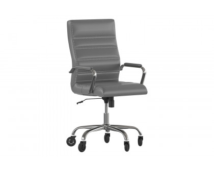 BLNK Whitney LeatherSoft High-Back Executive Swivel Office Chair with Chrome Frame, Arms, and Transparent Roller Wheels - Gray