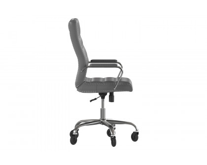 BLNK Whitney LeatherSoft High-Back Executive Swivel Office Chair with Chrome Frame, Arms, and Transparent Roller Wheels - Gray