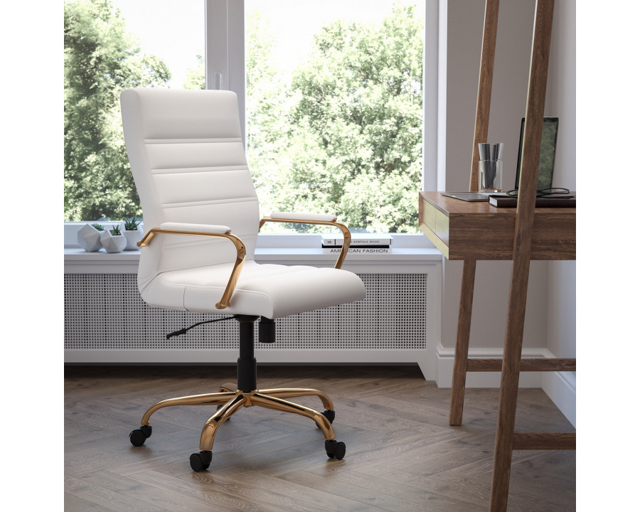 BLNK Whitney LeatherSoft High-Back Executive Swivel Office Chair with Gold Frame and Arms