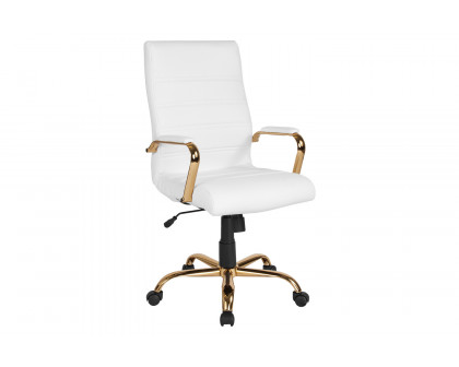 BLNK Whitney LeatherSoft High-Back Executive Swivel Office Chair with Gold Frame and Arms